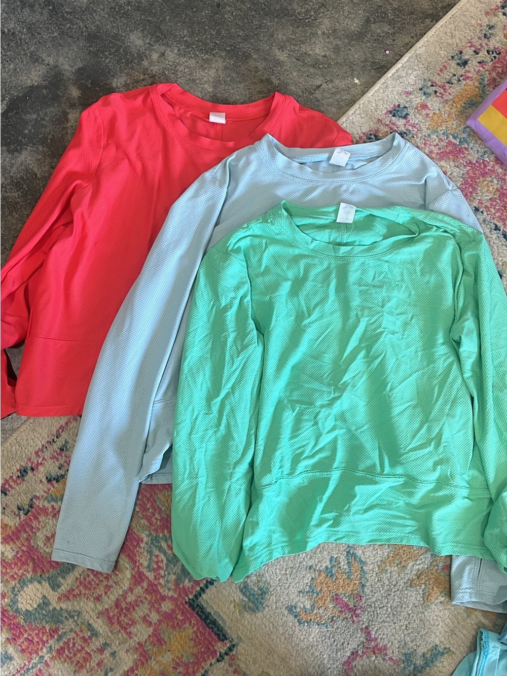 Old Navy Girls Long Sleeve Tees - Coral Red, Mint Green, Light Blue